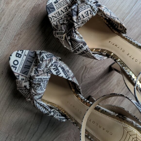 Charlotte Olympia Gazette News Print Platform Peep Toe Heels - Picture 7 of 12